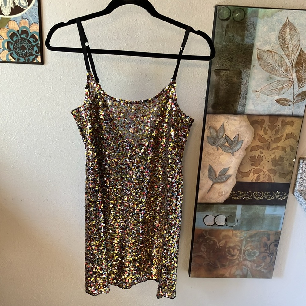 Free People Intimately Sequin Multicolor Spaghetti Strap Dress So Sexy Cute! - Picture 8 of 11